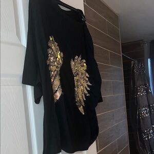 Black Sequin Embellished Women's tee shirt